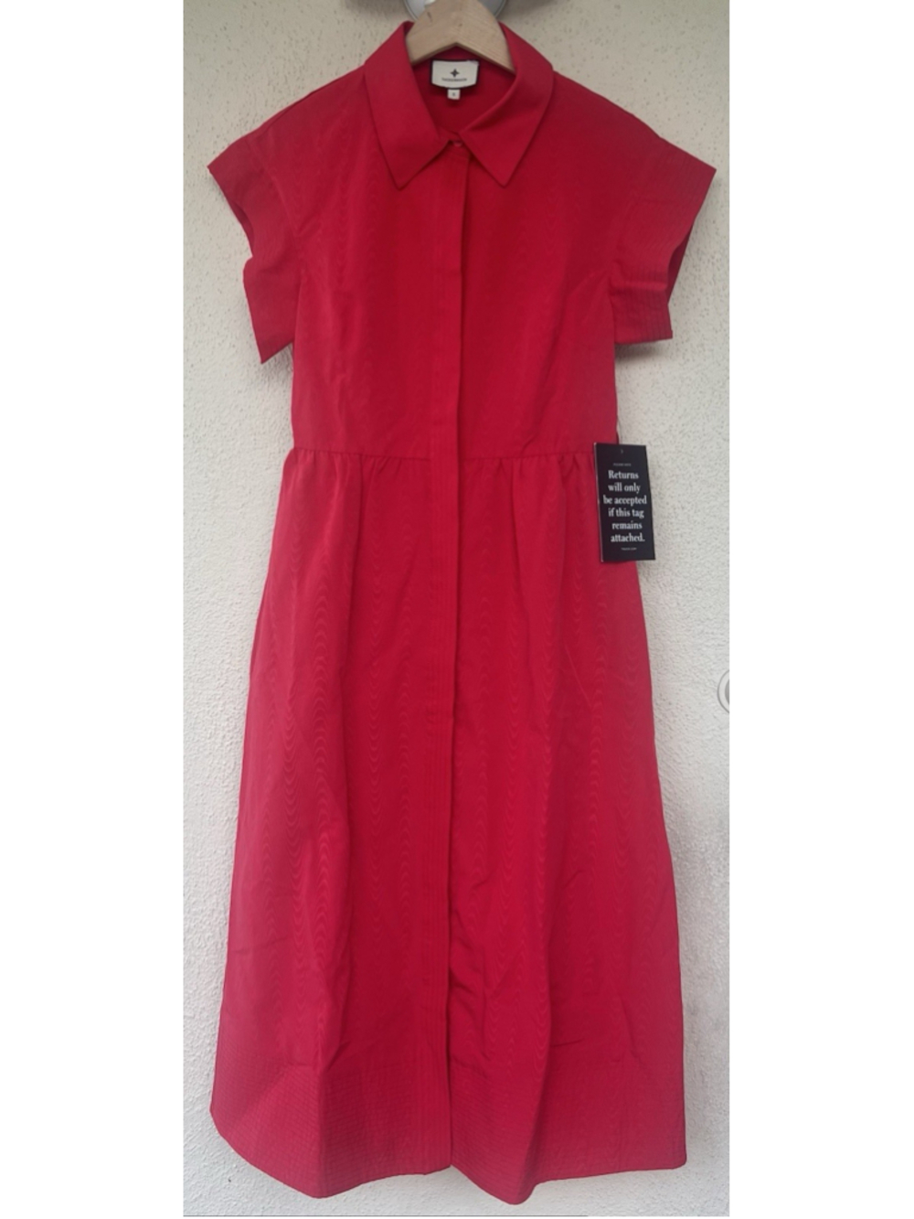 New Tuckernuck Red Chloe Midi Dress S No Belt Collared Moir Classic Elegant - Picture 8 of 13